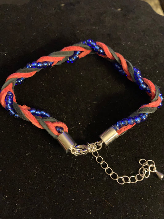 Leather and beaded bracelet