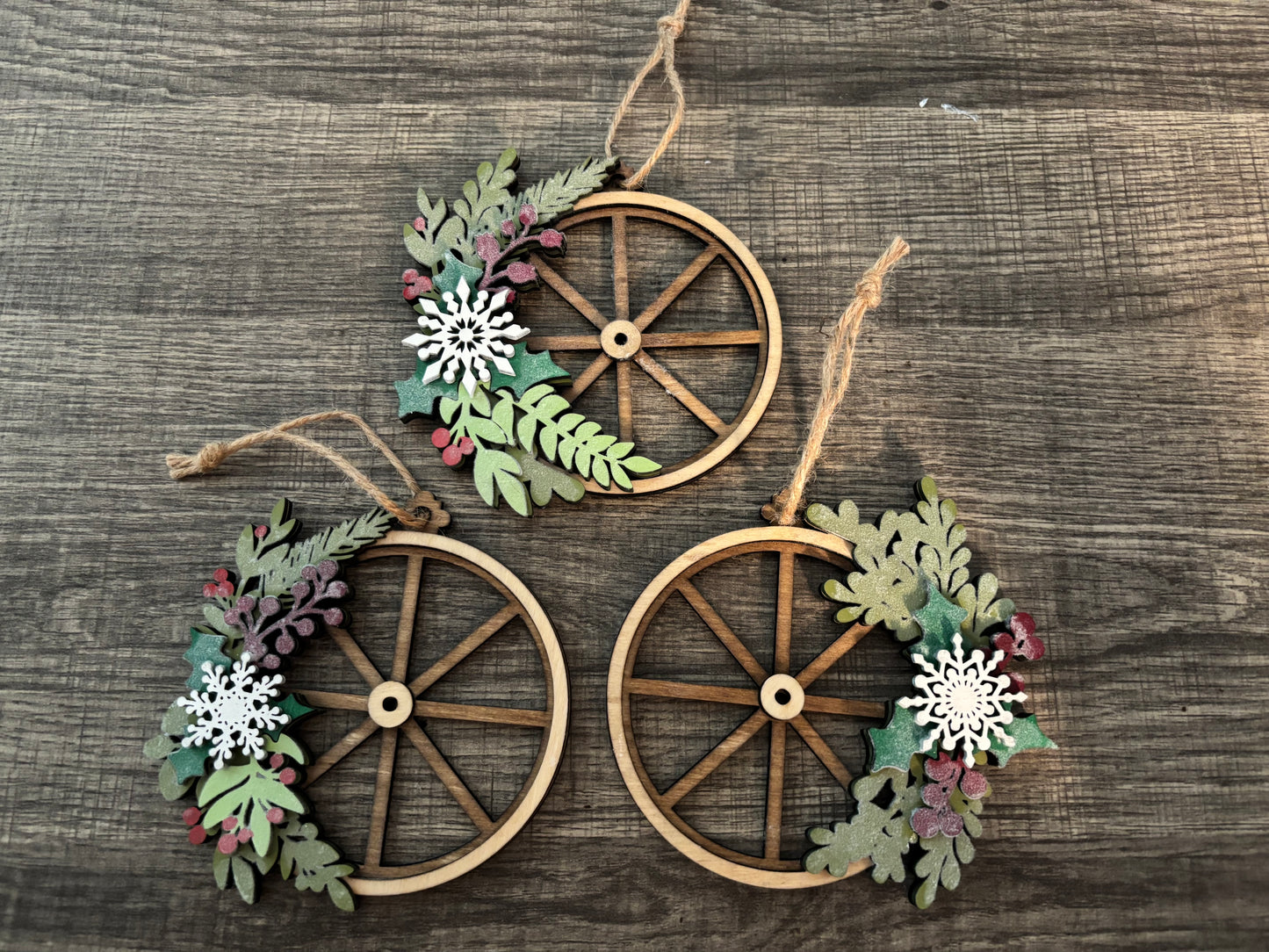 Wagon Wheel ornaments (set of 3)