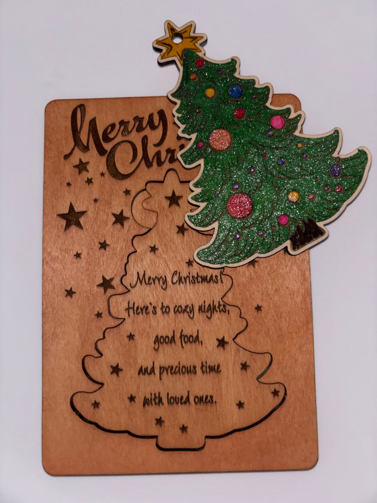 Wooden Christmas Card with Removable Christmas Tree Ornament