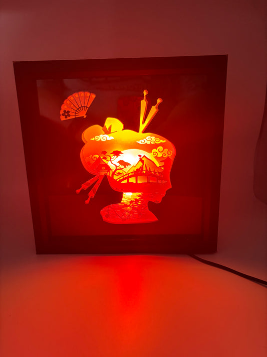 Geisha lighted shadow box