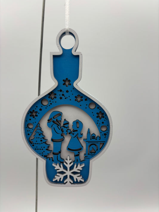 Santa and girl ornament
