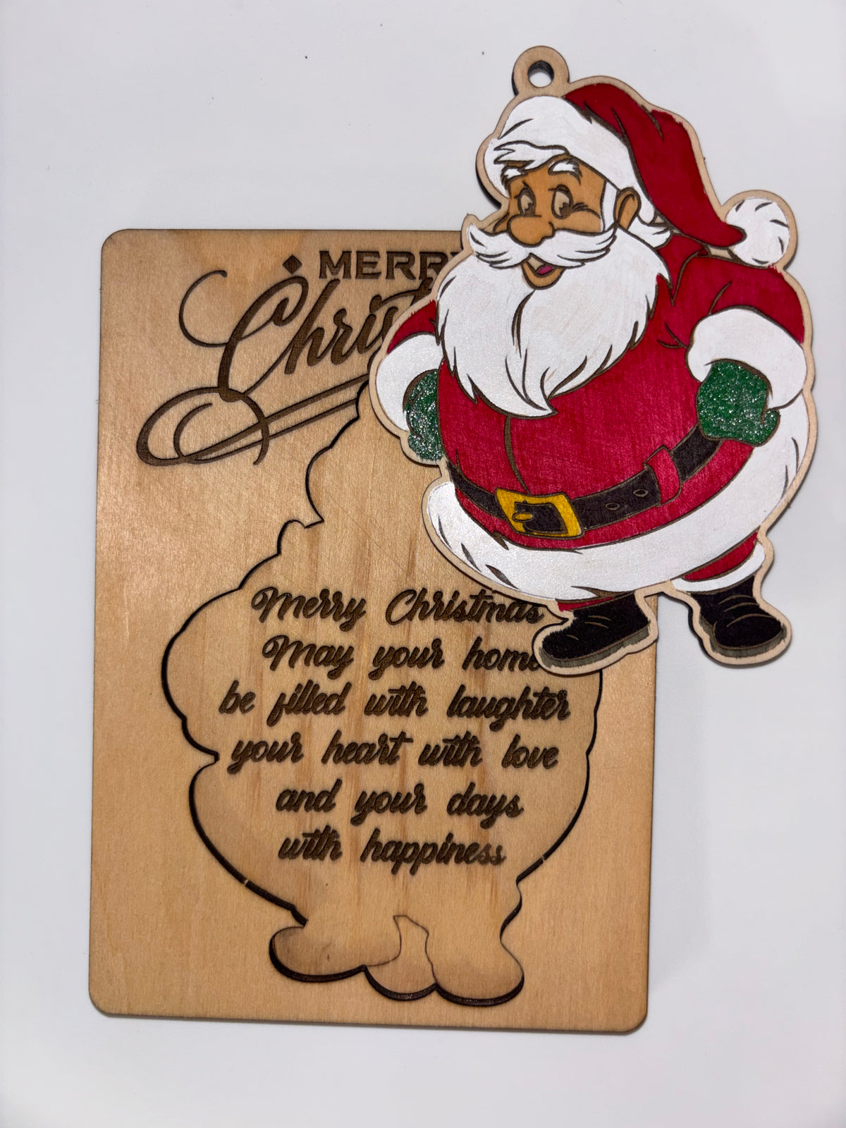 Wooden Santa Christmas Card with Removable Ornament