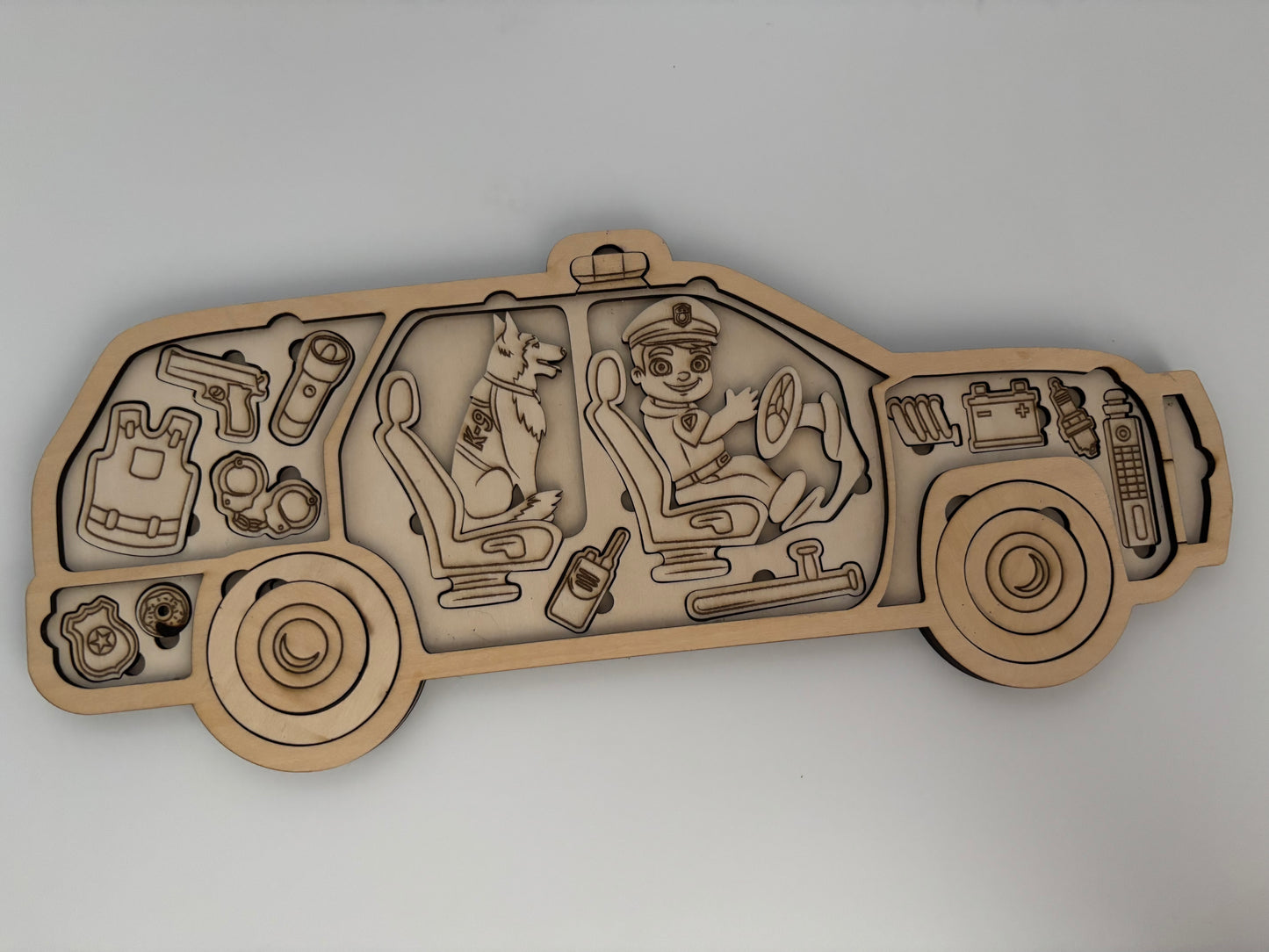 Three layered police car puzzle