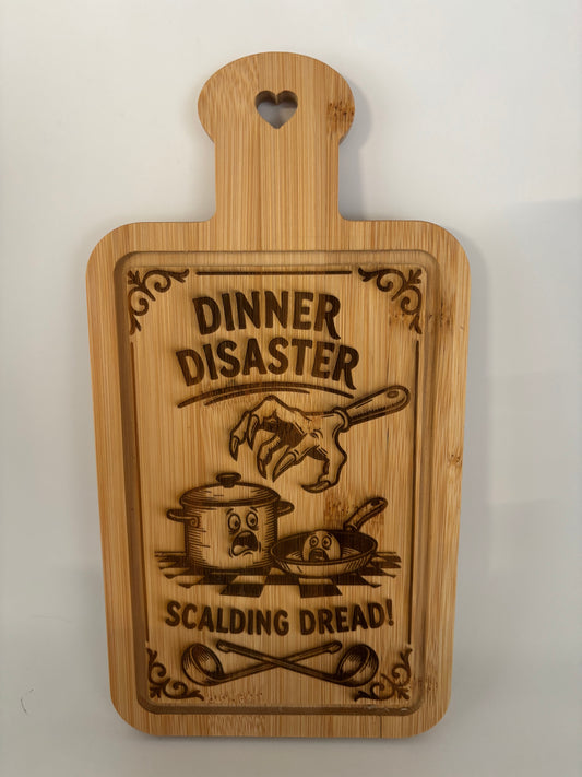“Dinner Disaster” Small Bamboo Cutting Board – Scalding Dread Design
