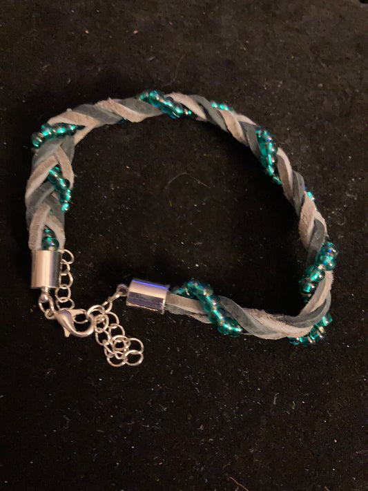 Leather and beaded bracelet