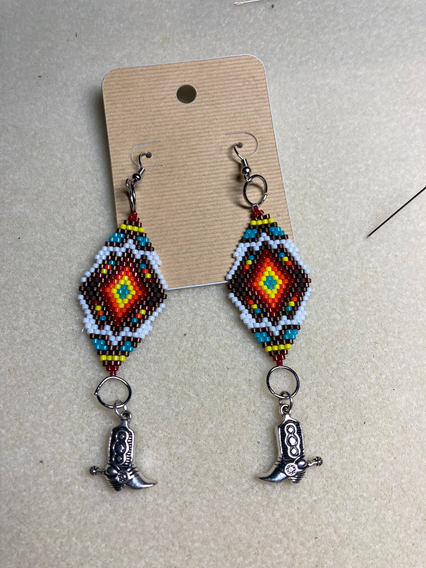 Beaded Earrings with cowboy boot dangles